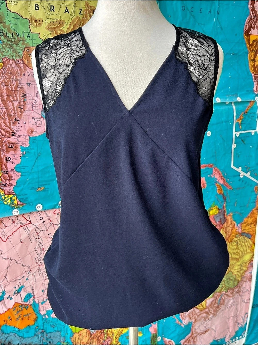 AllSaints Floral Lace Shoulder Blouse in Blue